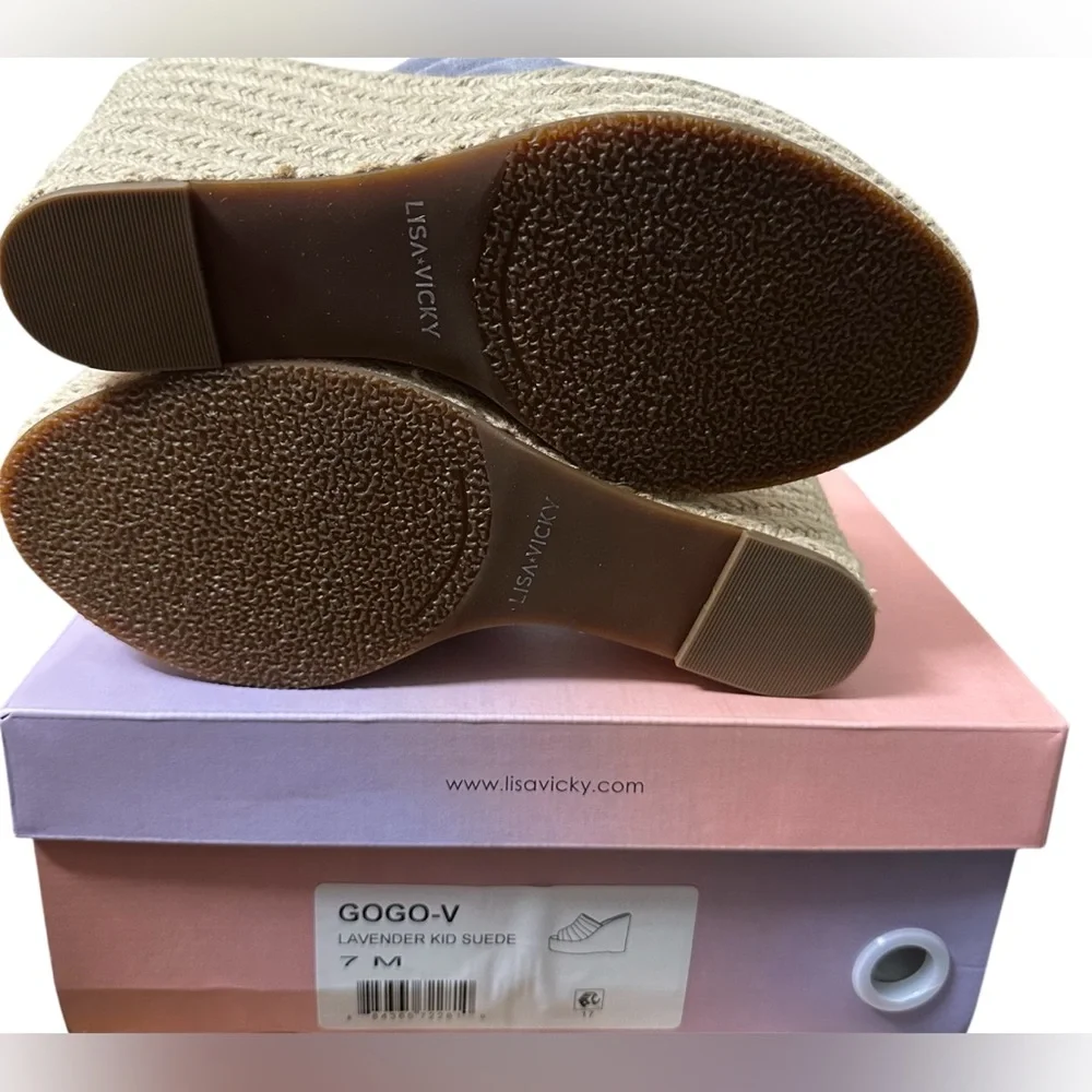 Lisa Vicky Gogo V Lavender Kid Suede 7 M Platform Wedge Sandal Espadrille NIB